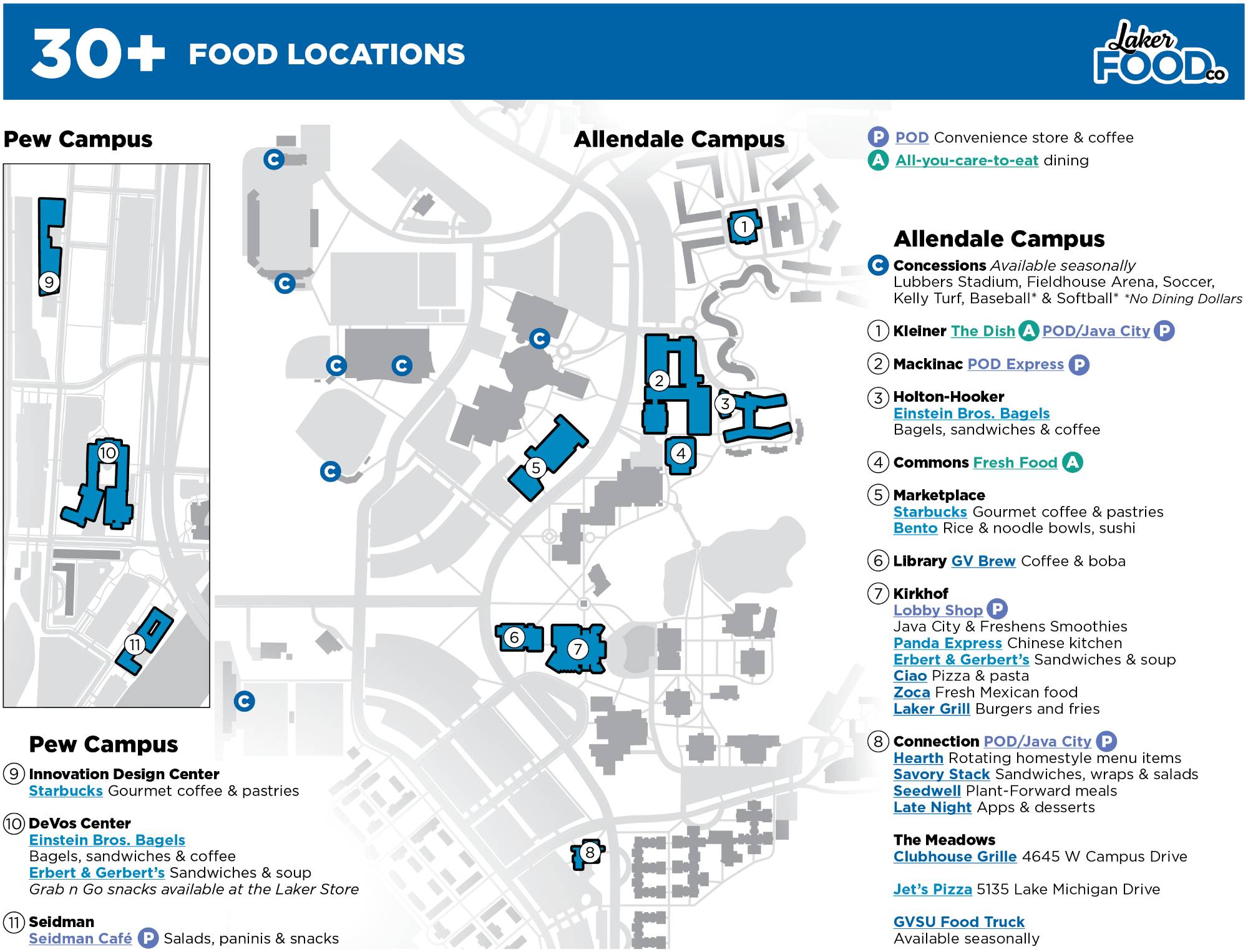 Laker Food Co. Dining Locations Map